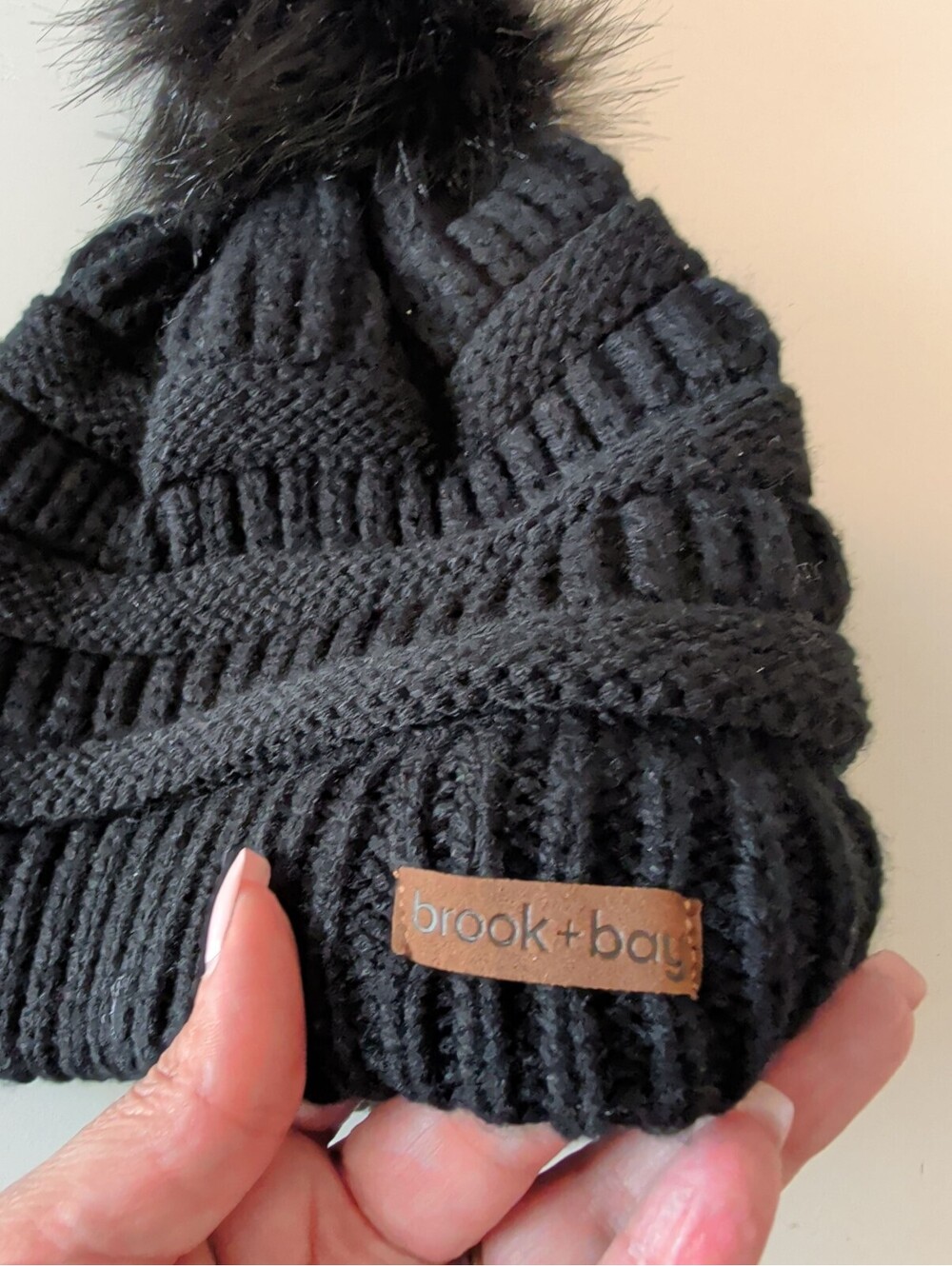 Brook + Bay Women's Knit Beanie Black Pom Pom Winter Hat